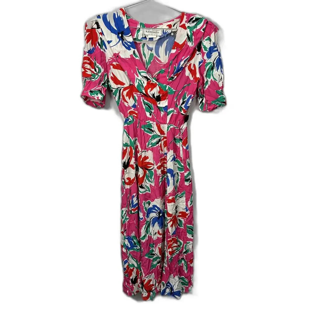 Vintage Abstract Pink Midi Dress 14‎